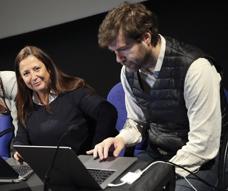 Elena Vilardell y Víctor Sánchez durante la Mesa de Trabajo de Ibermedia en DocumentaMadrid 2018. © Audiovisual451.